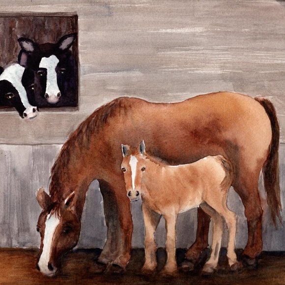 Other - The Onlookers Watercolor Horse Painting